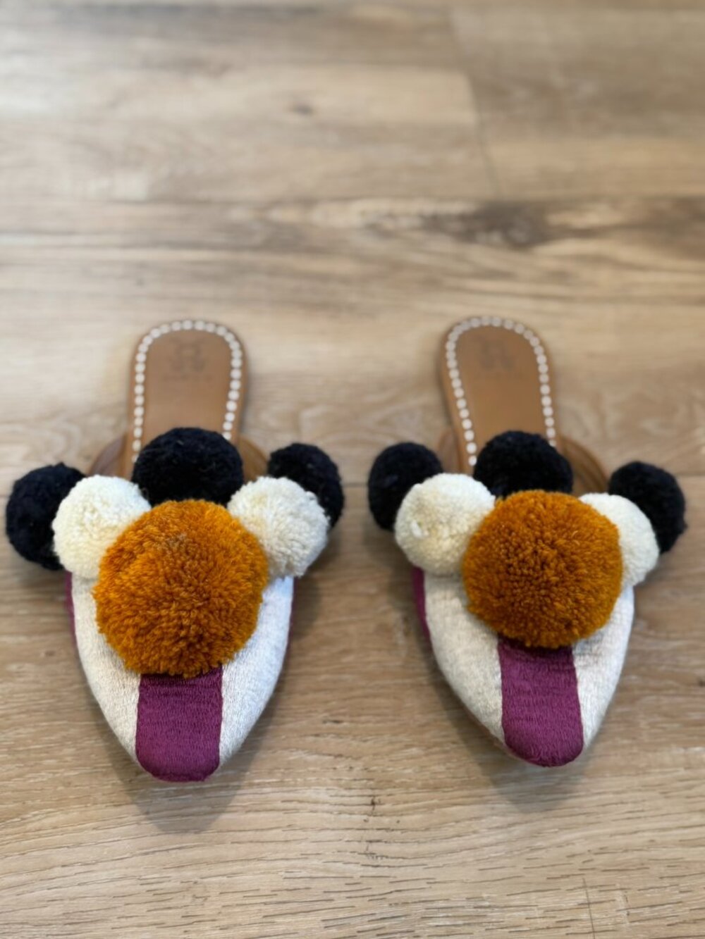 Figue Iris Striped Pom Pom Mules sz 10